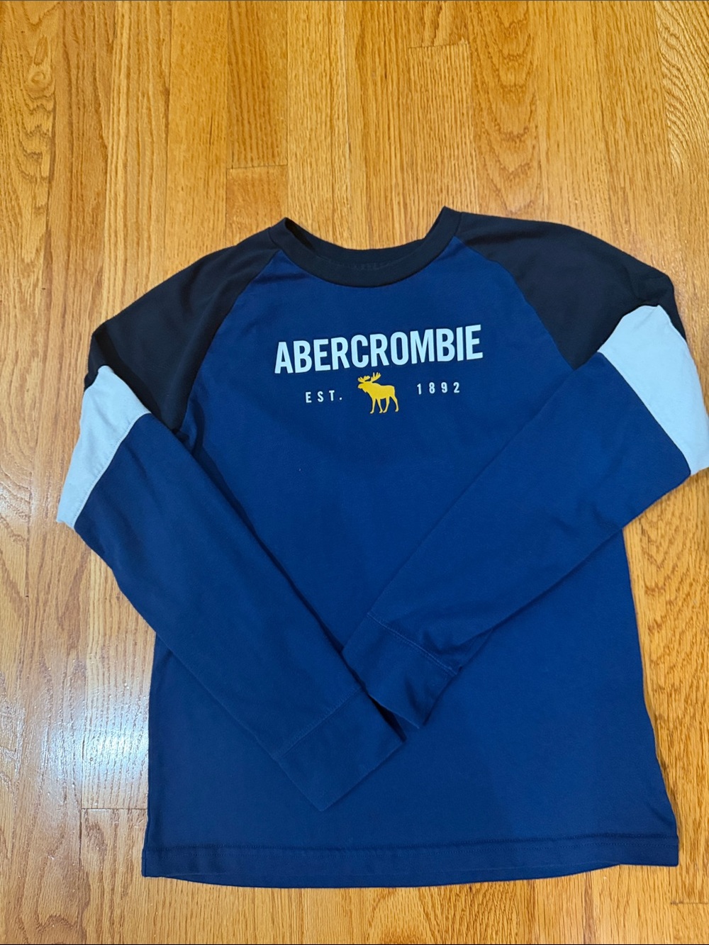 Abercrombie & Fitch Navy Colorblock Long-Sleeve Tee with Light Blue Accents